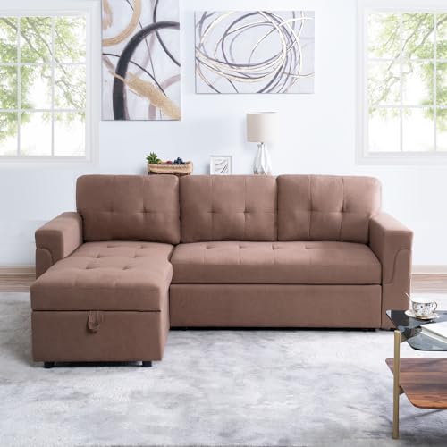 Naomi Home Reversible Sleeper Sectional Sofa Storage Chaise Velvet/Dark Gray
