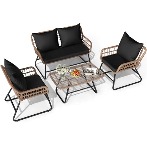 YITAHOME 4 Piece Patio Furniture Set, Wicker Outdoor Bistro Set