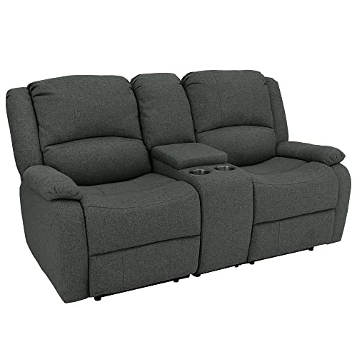 RecPro Charles 94" Double Recliner RV Sofa with Convertible Console | Zero Wall Reclining Sofa for Camper | Wall Hugger Couch | Fifth Wheel Theater