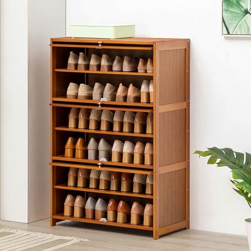 Shoe Storage Cabinet Bamboo Shoe Organizer with Flip doorFreestanding Slim Narrow Shoe Rack Cabinet Space Saving for Closet Hallway Bedroom Entryway