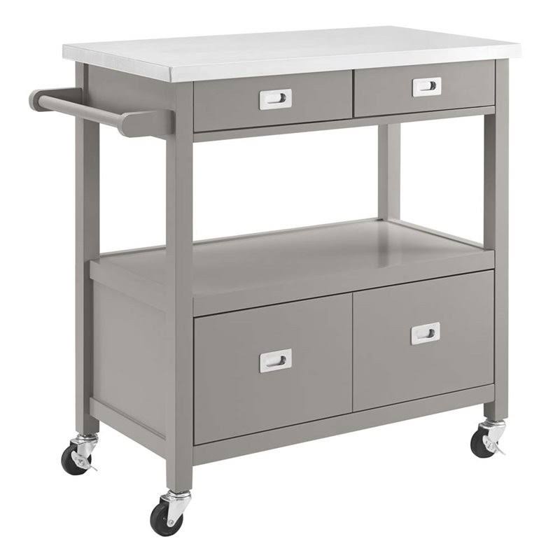 Riverbay Furniture Stainless Steel Top Kitchen Cart in Gray