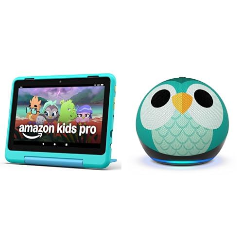 Amazon Entertainment Bundle Including Fire HD8 Kids Pro Tablet (32GB, Hello Teal) + Echo Dot Kids (Owl)