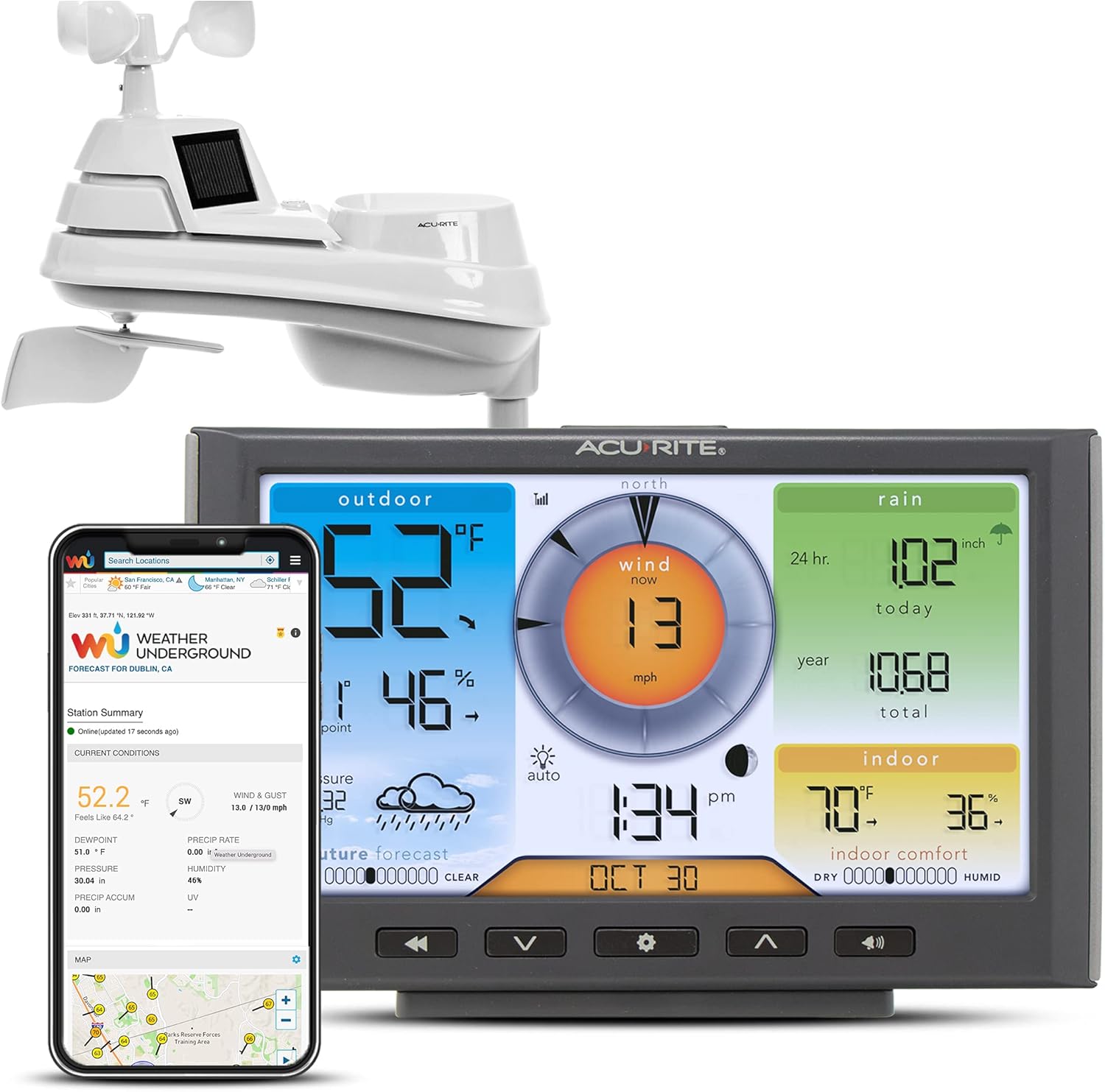 AcuRite Iris (5-in-1) Home Weather Station with Wi-Fi Connection to Weather Underground with Temperature, Humidity, Wind Speed/Direction