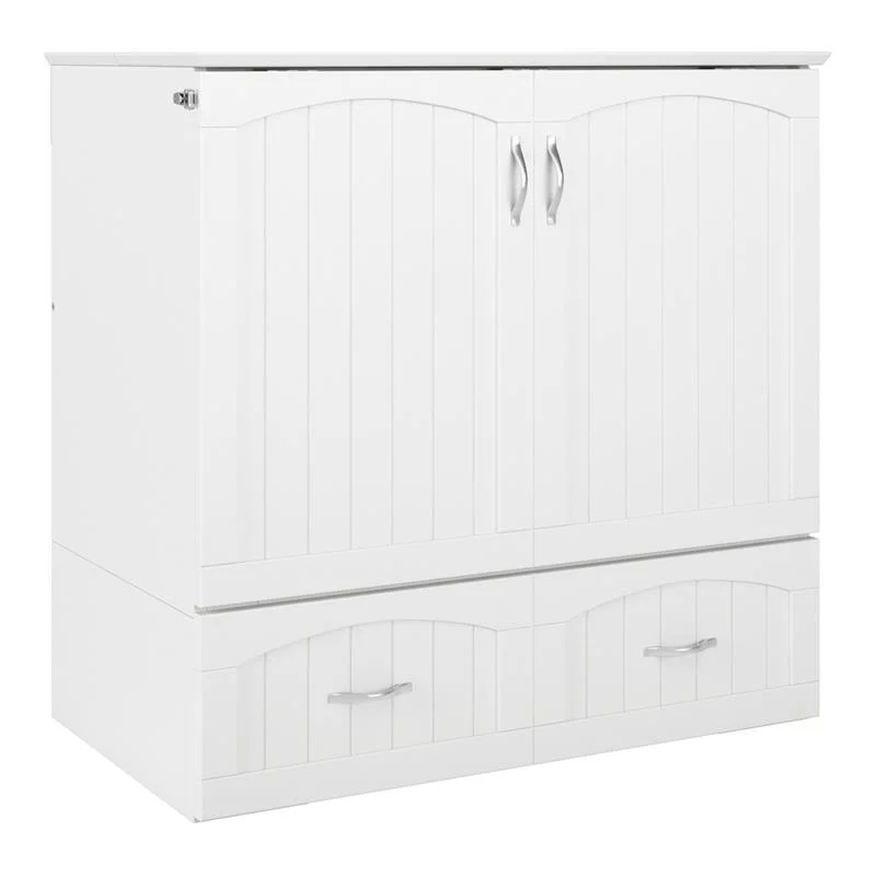 Bowery Hill Modern Wood Twin XL Murphy Bed Chest with Mattress in White