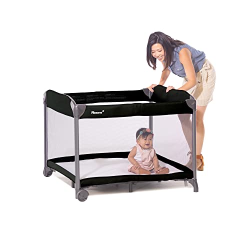 Joovy Room² Large Portable Playpen for Babies and Toddlers with Nearly 10 sq ft of Space, Large Mesh Windows for 360 View