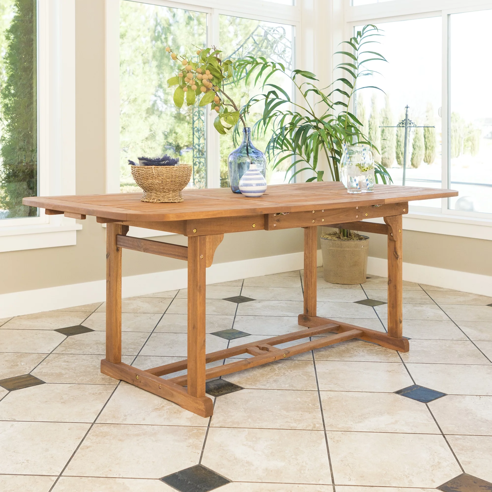 Acacia Wood Patio Extendable Dining Table, Brown