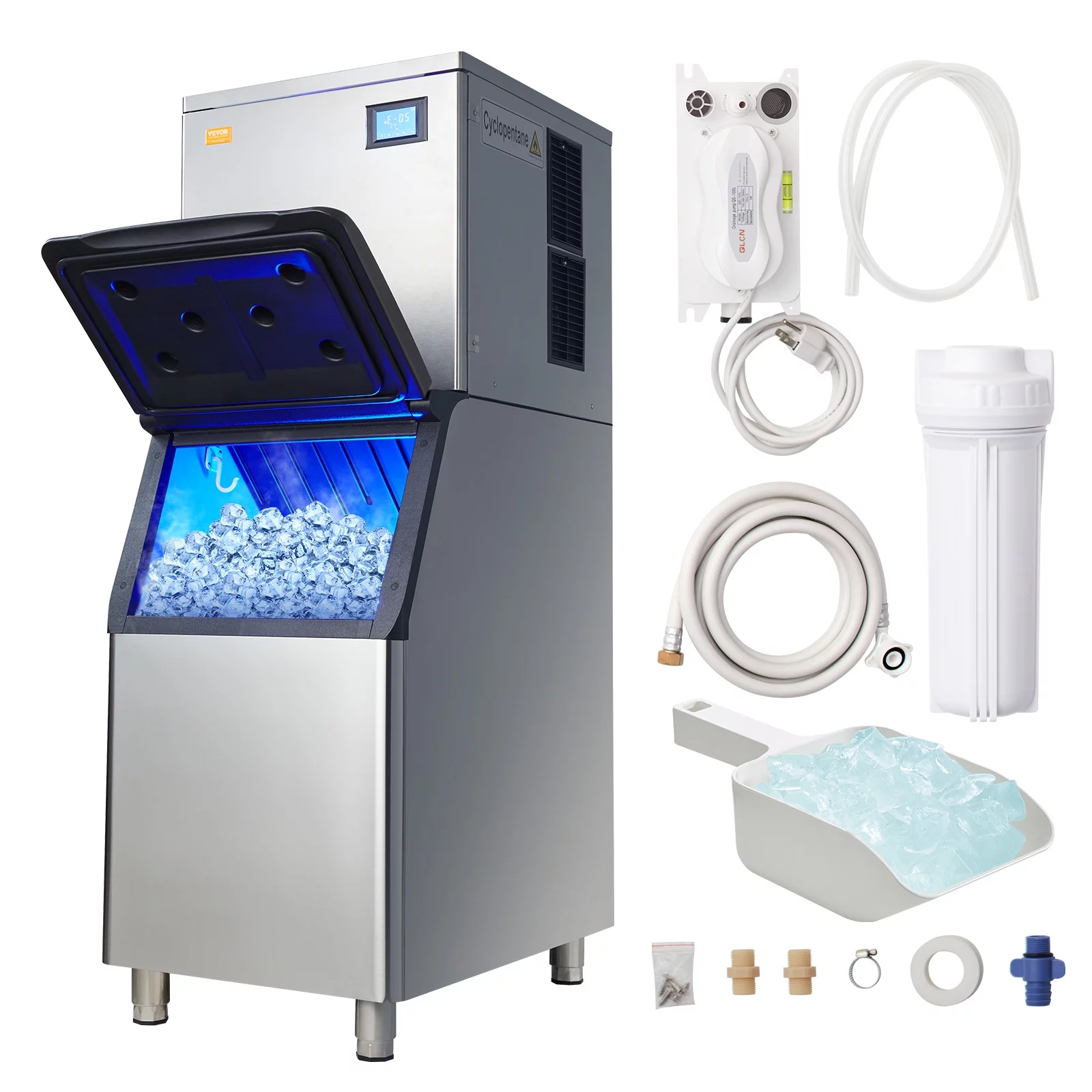 BENTISM Commercial Ice Maker 400lbs/24H, 330LBS Large Storage Bin, ETL Approved, Clear Cube, Advanced LCD Panel, SECOP Compressor, Air Cooled