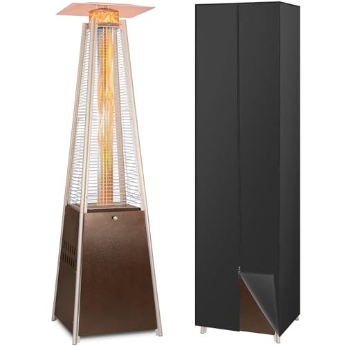 Hykolity Pyramid Patio Heater, 48000 BTU Glass Tube Propane Patio Heater with Wheels and Cover, Outdoor Propane Heaters for Patio, Backyard, Garden