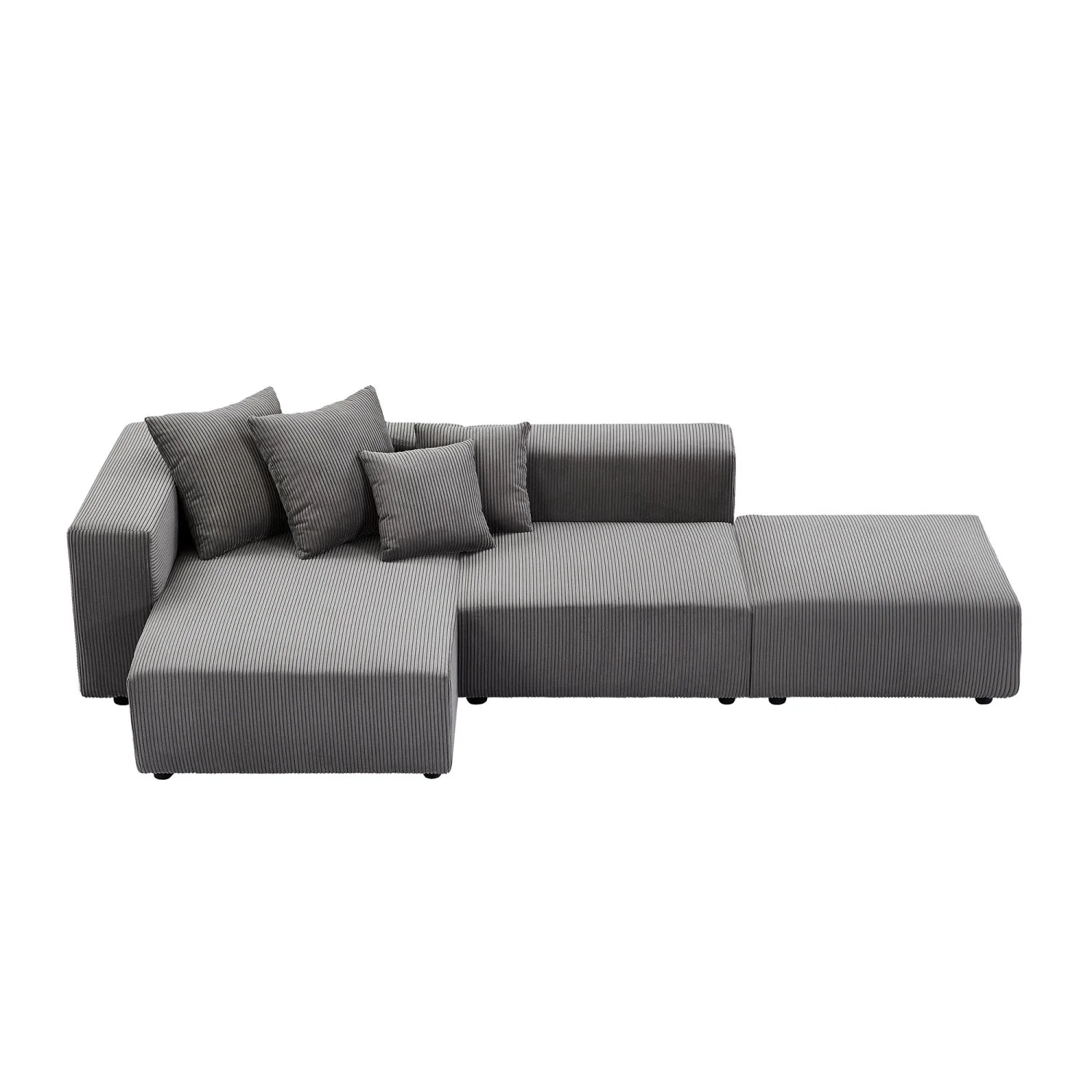 DeeHome Soft Corduroy Sectional Modular Sofa Set, Small L-Shaped Chaise Couch for Living Room, Apartment, Office, Gray - Curated Treasures Market