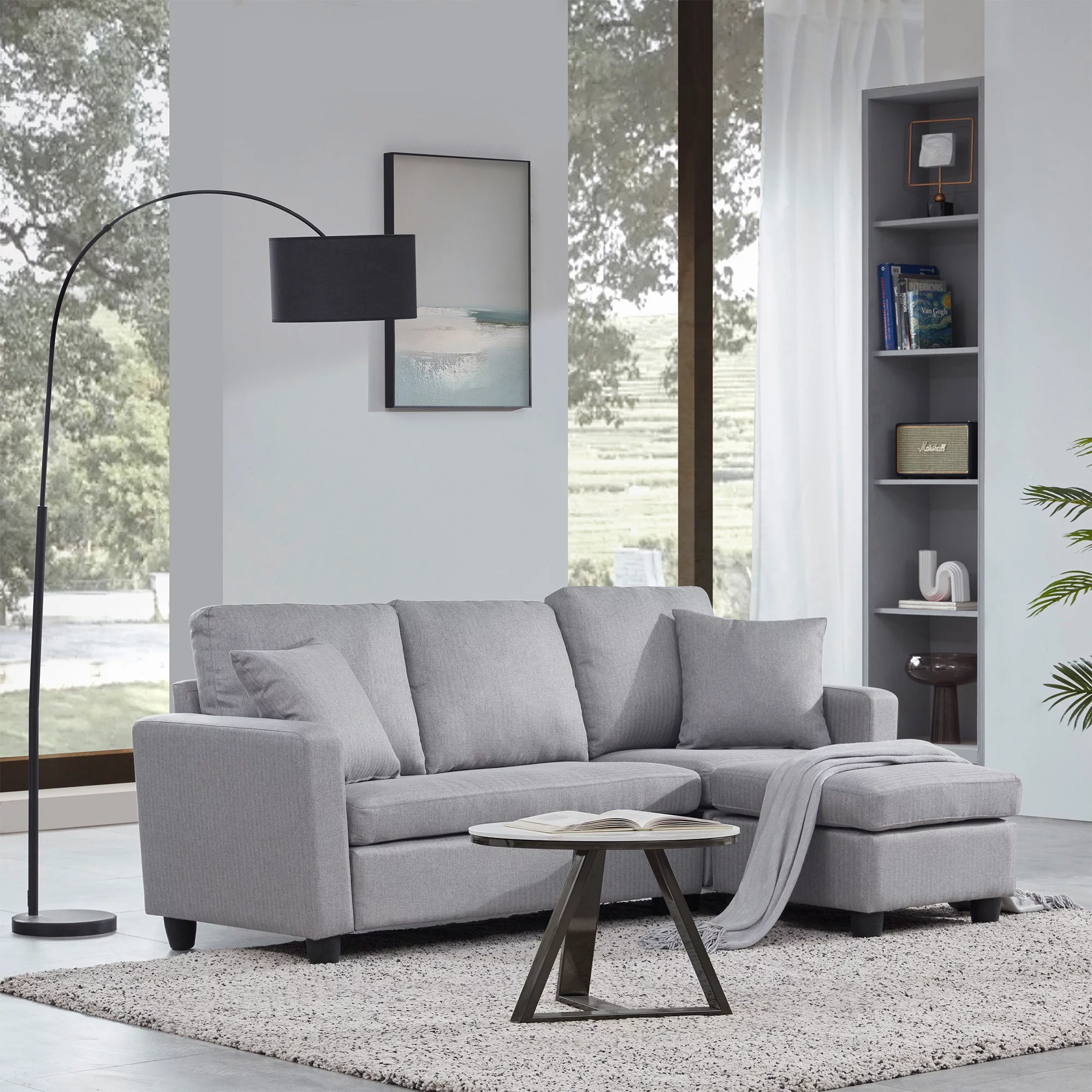 BELLEZE Altera Convertible Sectional Sofa, Modern Linen Fabric L shaped Couch 3-Seat With Reversible Chaise For Small Space, Gray
