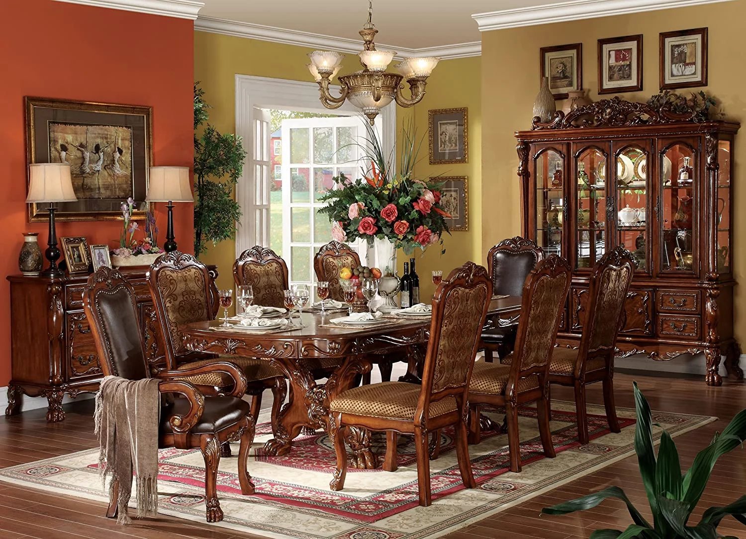 ACME Dresden Cherry Oak Dining Table with Double Pedestals