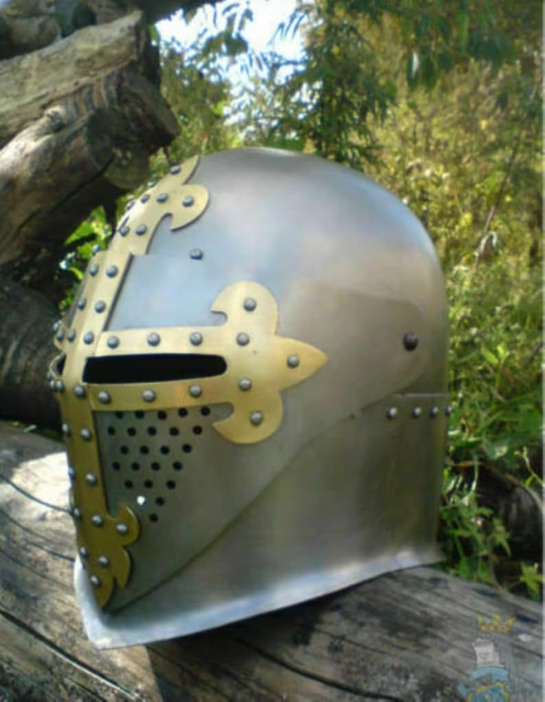 Orca International CO.Medieval Knight Armor Helmet with Brass Cross Armor Knight Helmet