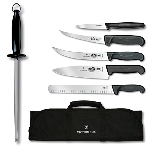 Victorinox Swiss Army 7-Piece Master Competition BBQ Set with Red Fibrox Pro Handles and Knife Roll