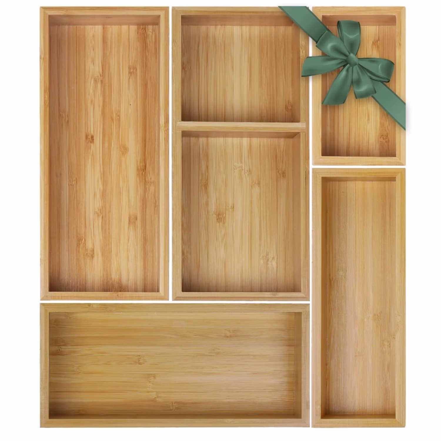 Bamboo Drawer Organizer Set, 5 PCS Multi-Use Individual Wood Storage Organizers, Junk Drawer Divider and Storage Trays Containers for Kitchen