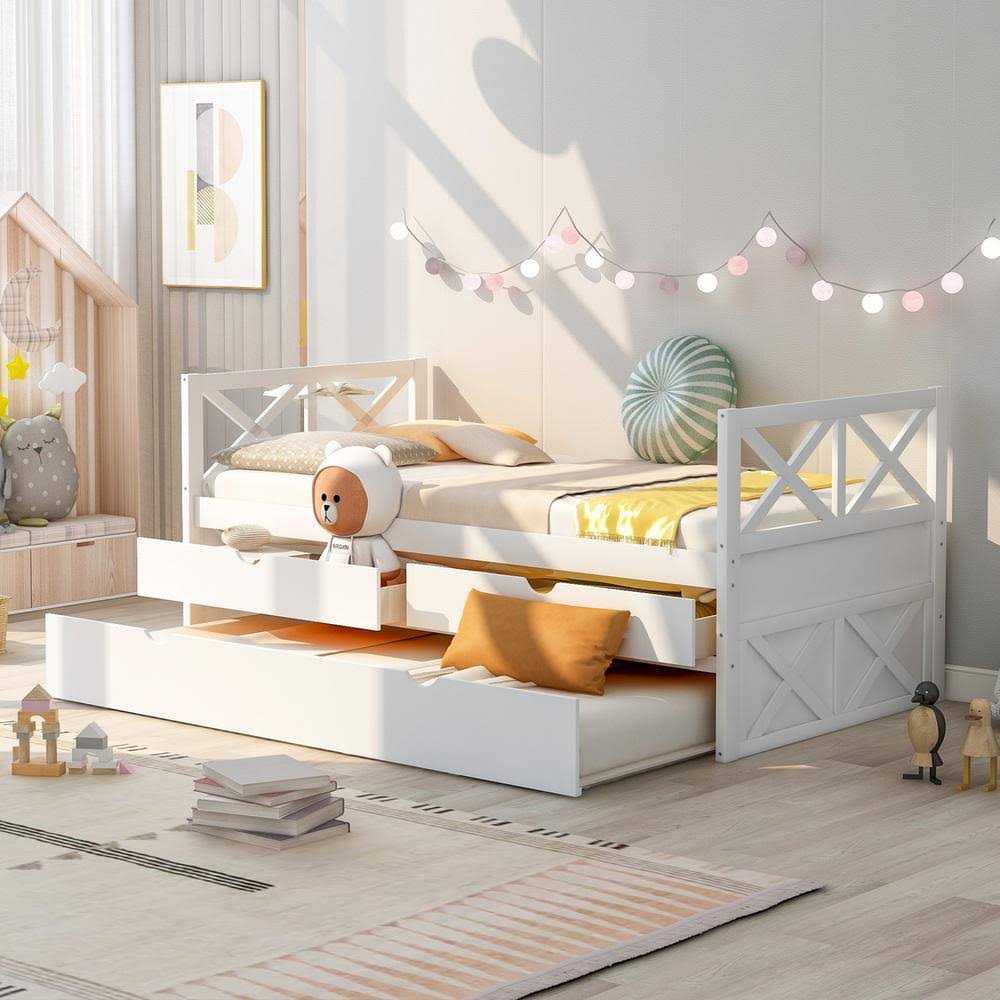 Harper u0026 Bright Designs White Twin Size Wood Daybed with 2-Drawers and Trundle