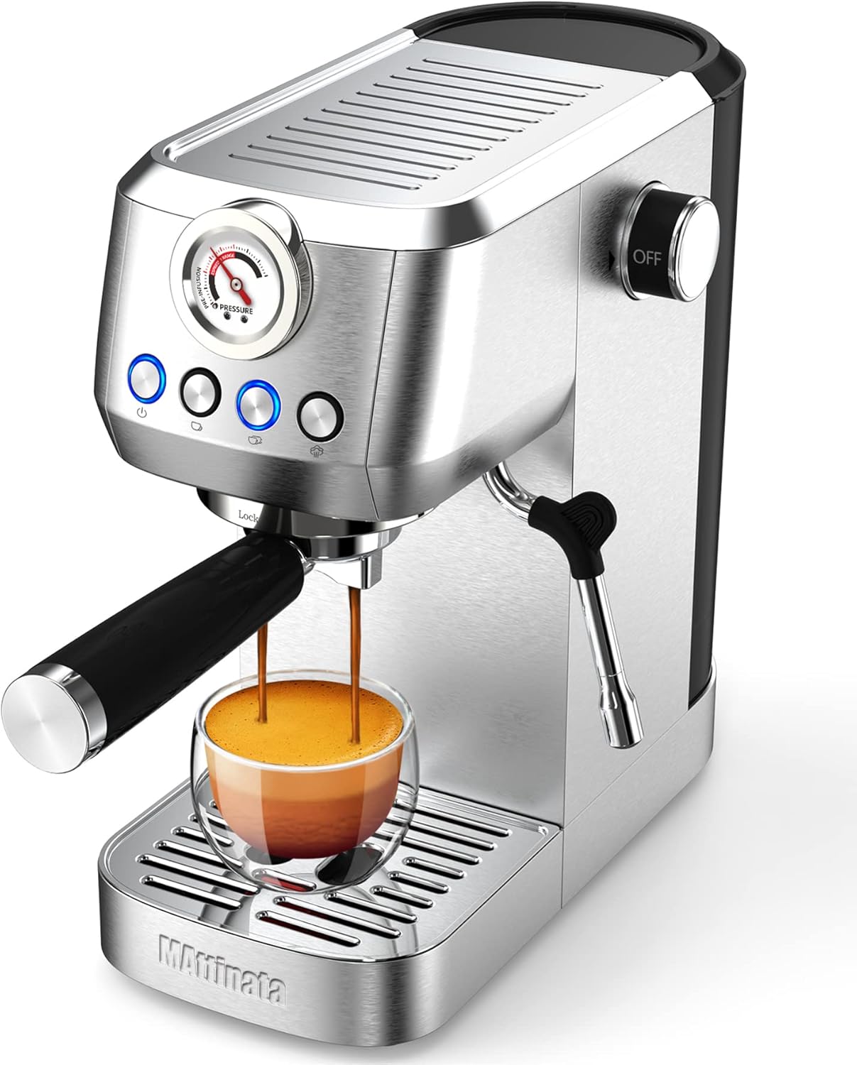 Espresso Machine, 20 Bar Professional Espresso Maker Stainless Steel with Milk Frother Steam Wand and Pressure Gauge, for Cappuccino, Latte