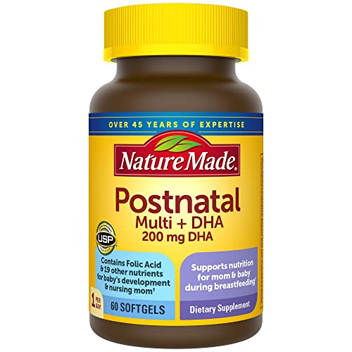 Nature Made Postnatal Multivitamin + DHA 200 mg, Postnatal Vitamins for Breastfeeding Moms & Babies, Vitamins & Nutrients Include Iron, Vitamin D3