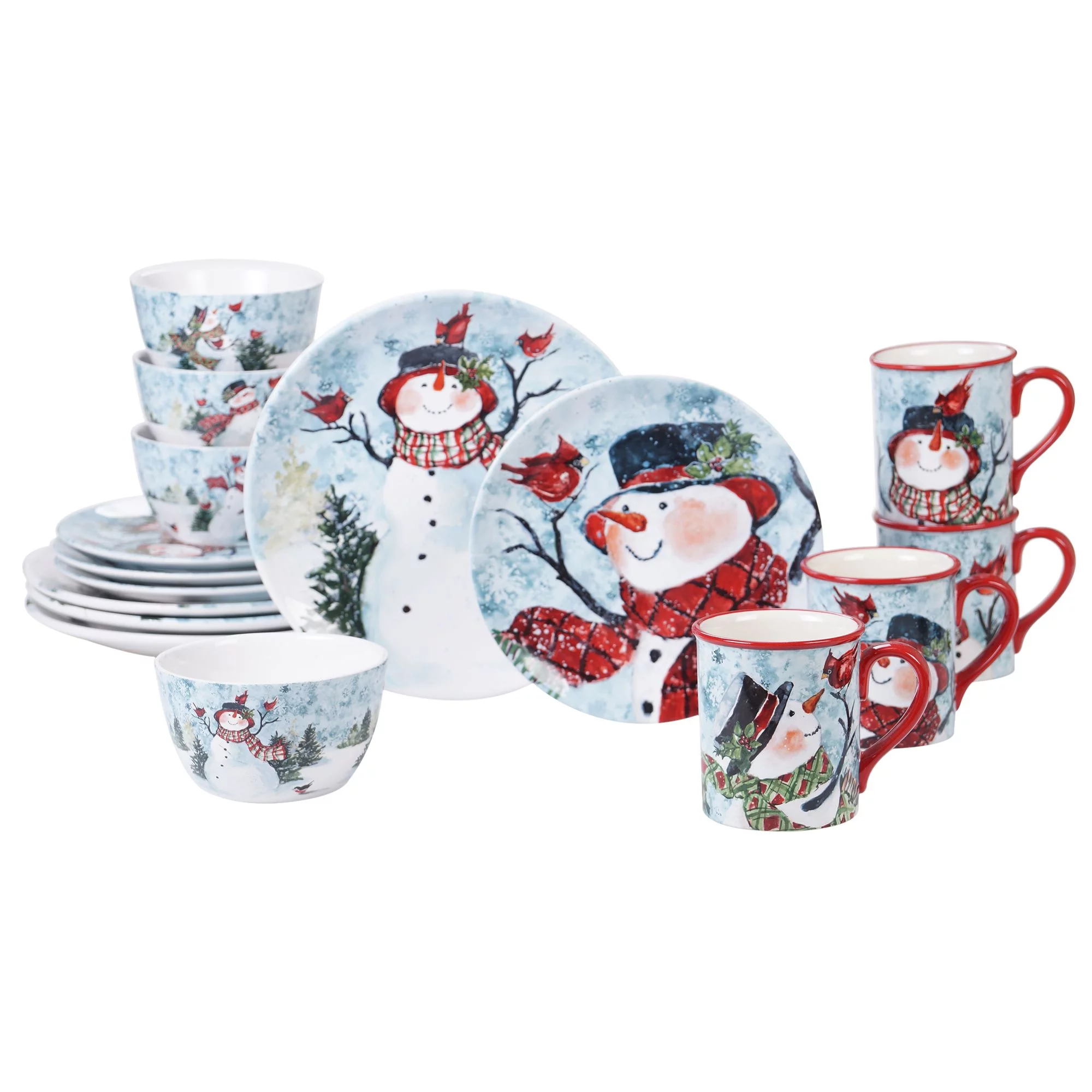 Certified International 16 Piece Snowman Christmas Dinnerware Set