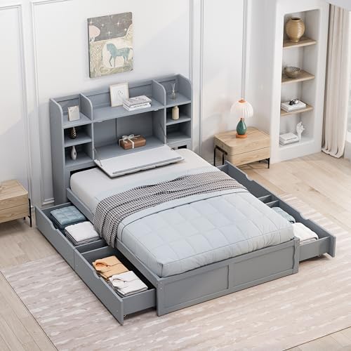 NicBex Murphy Bed Cabinet Wall Bed Queen Size Murphy Bed with Shelves, Drawers and USB Ports can be Folded into a Cabinet