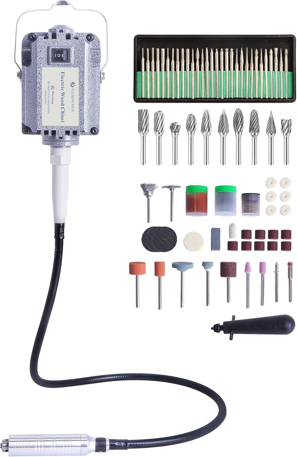 YUCHENGTECH Electric Wood Chisel Carving Tool Machine Flex Shaft Grinder Carver Rotary Tool Flex Shaft Mill Kit Machine for Wood Carving Buffing