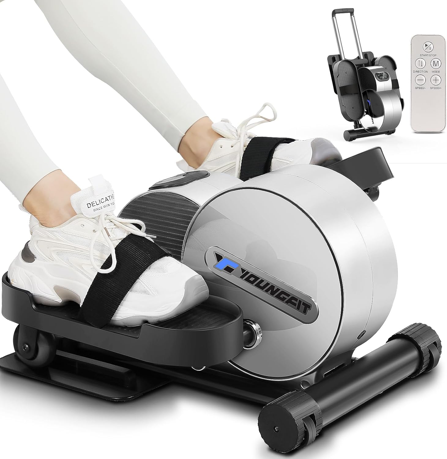 Under Desk Elliptical, Electric Seated Foot Pedal Exerciser with Fitness APP, Mini Elliptical for Home, LCD Display Monitor, Remote Control