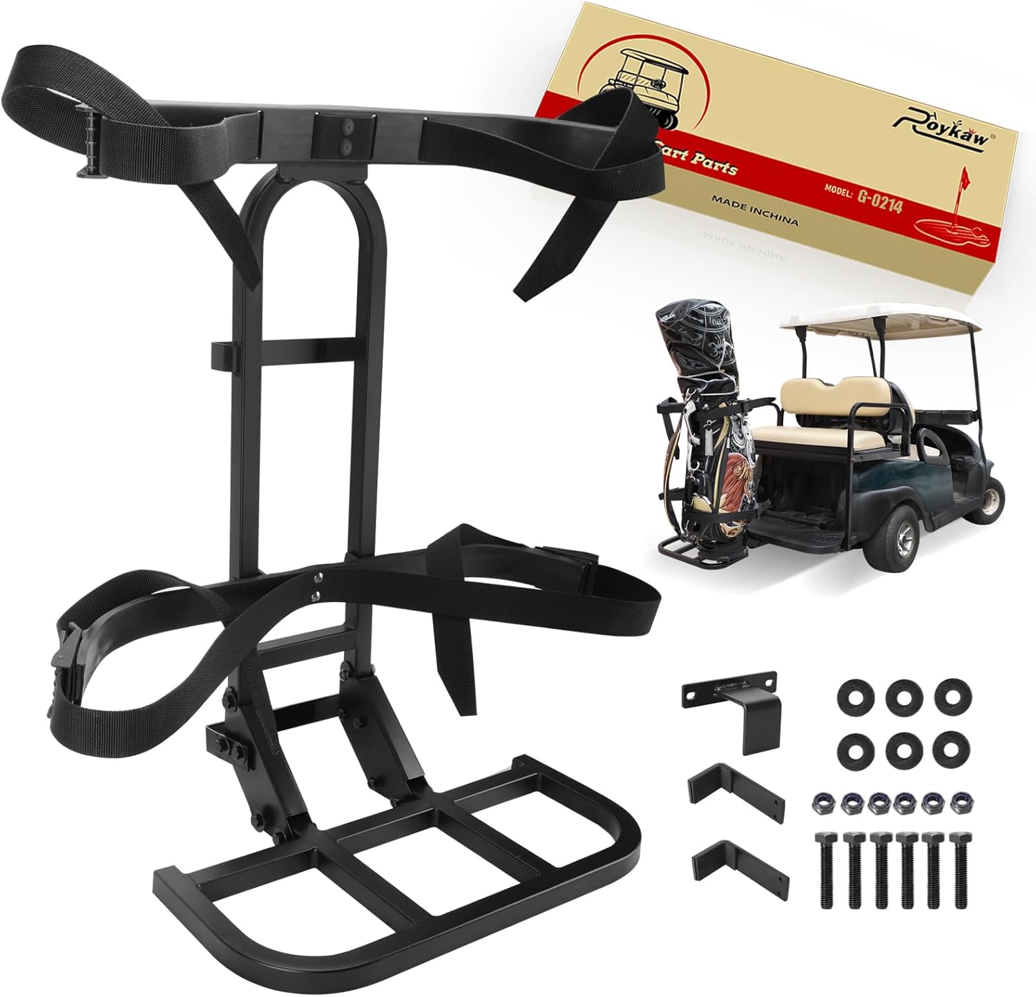 Roykaw Upgraded Golf Cart Rear Seat Bag Holder Universal Compatible with EZGO/Club Car/Yamaha, Golf Cart Rear Seat Bag Rack