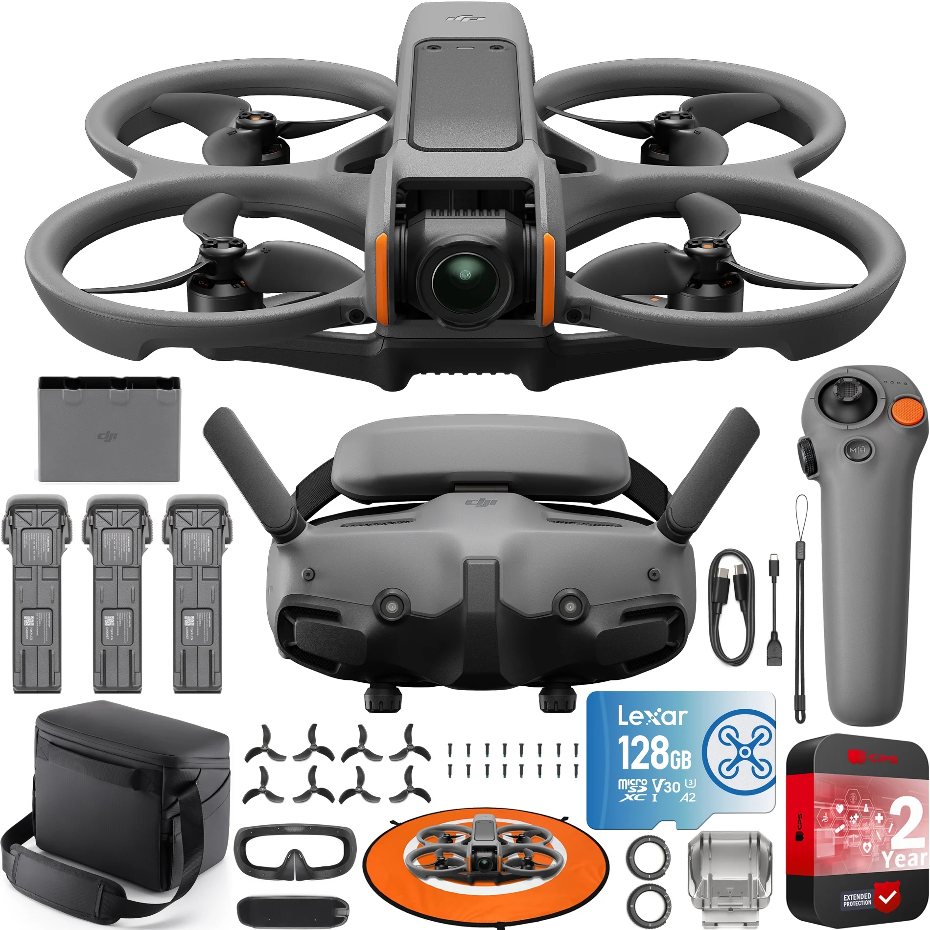 DJI Avata 2 FPV Drone Fly More Combo (3 Batteries) with Camera 4K Including Goggles 3 and RC Motion 3, Immersive Experience, Built-in Propeller Guard