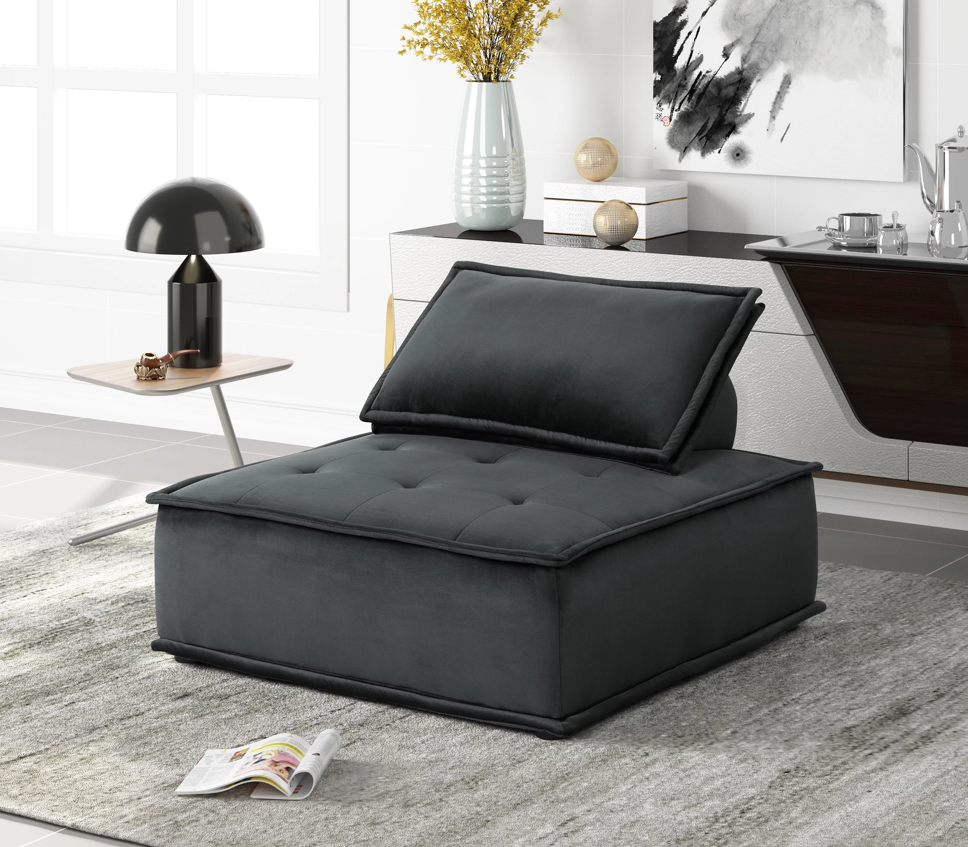 CoSoTower Armless Lounge Chair, Tufted Seat Foam Filled Seats with Pocket Coil Springs