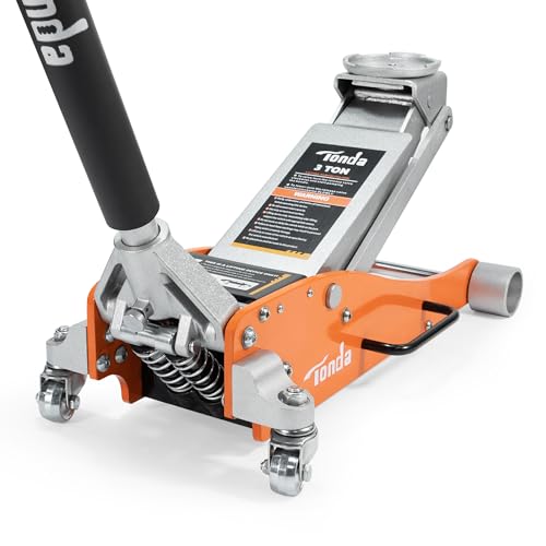 TONDA Floor Jack, 3 Ton Aluminum and Steel Low Profile Hydraulic Car Jack with Dual Pump System, Rapid Lift, Orange