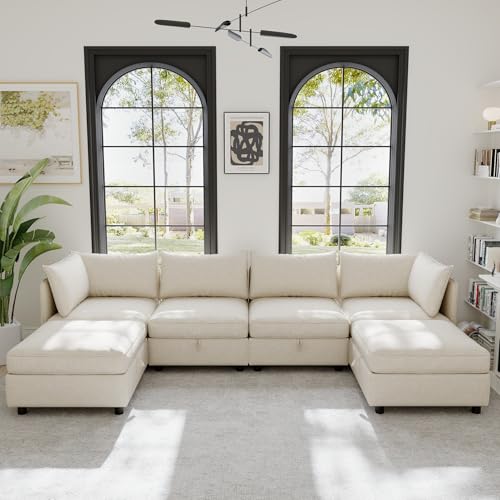 Oversized Modular Storage Sectional Sofa Customizable Seating Group Sofa&Couch Convertible Sleeper Sofabed with Movable Ottomans and Seat
