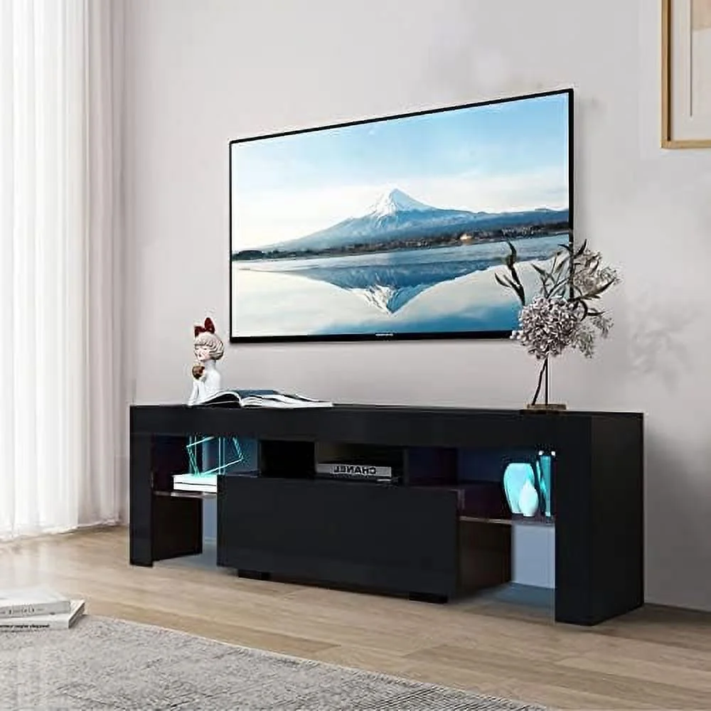 NLIBOOMLife Modern TV Stand with 2  Cabinets Entertainment Center for 65 inch TV Simple Television Media Console Table with 2 Open Shelves Wood TV