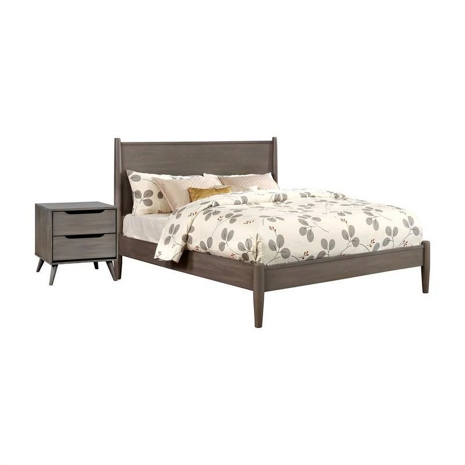 FOA Belkor 2-Piece Gray Solid Wood Bedroom Set - King + Nightstand