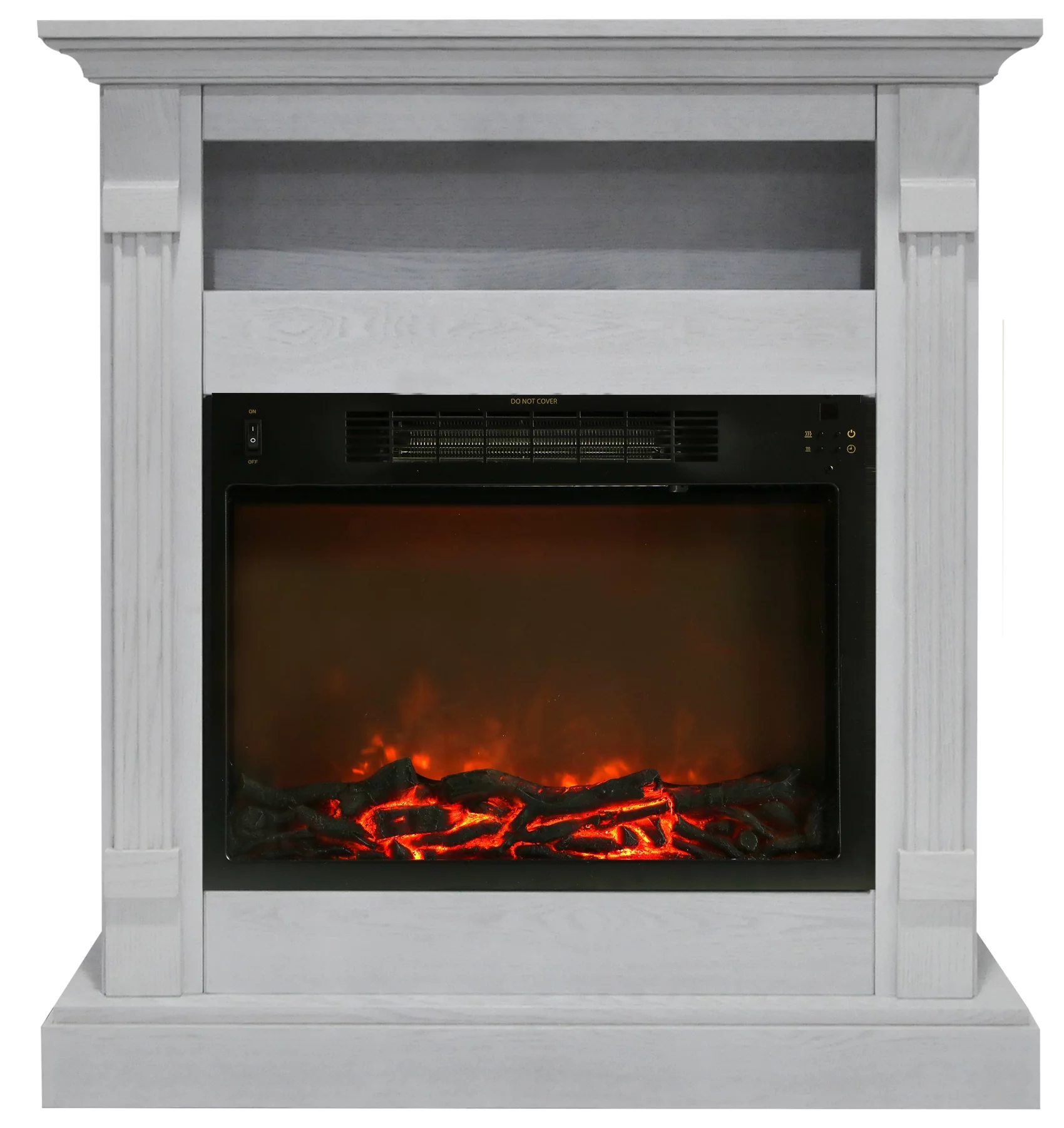 Cambridge Sienna 34" Freestanding White Mantel Electric Fireplace Heater with Realistic Flames & Log Insert | Fireplace Console Heater For Rooms up