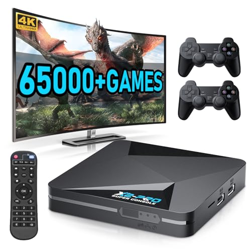 Kinhank Retro Game Console Super Console X2 Pro Built-in 65000+ Games, Video Game Console Android 9.0/CoreE/Emuelec 4.6 3 System In One, S905X2 Chip