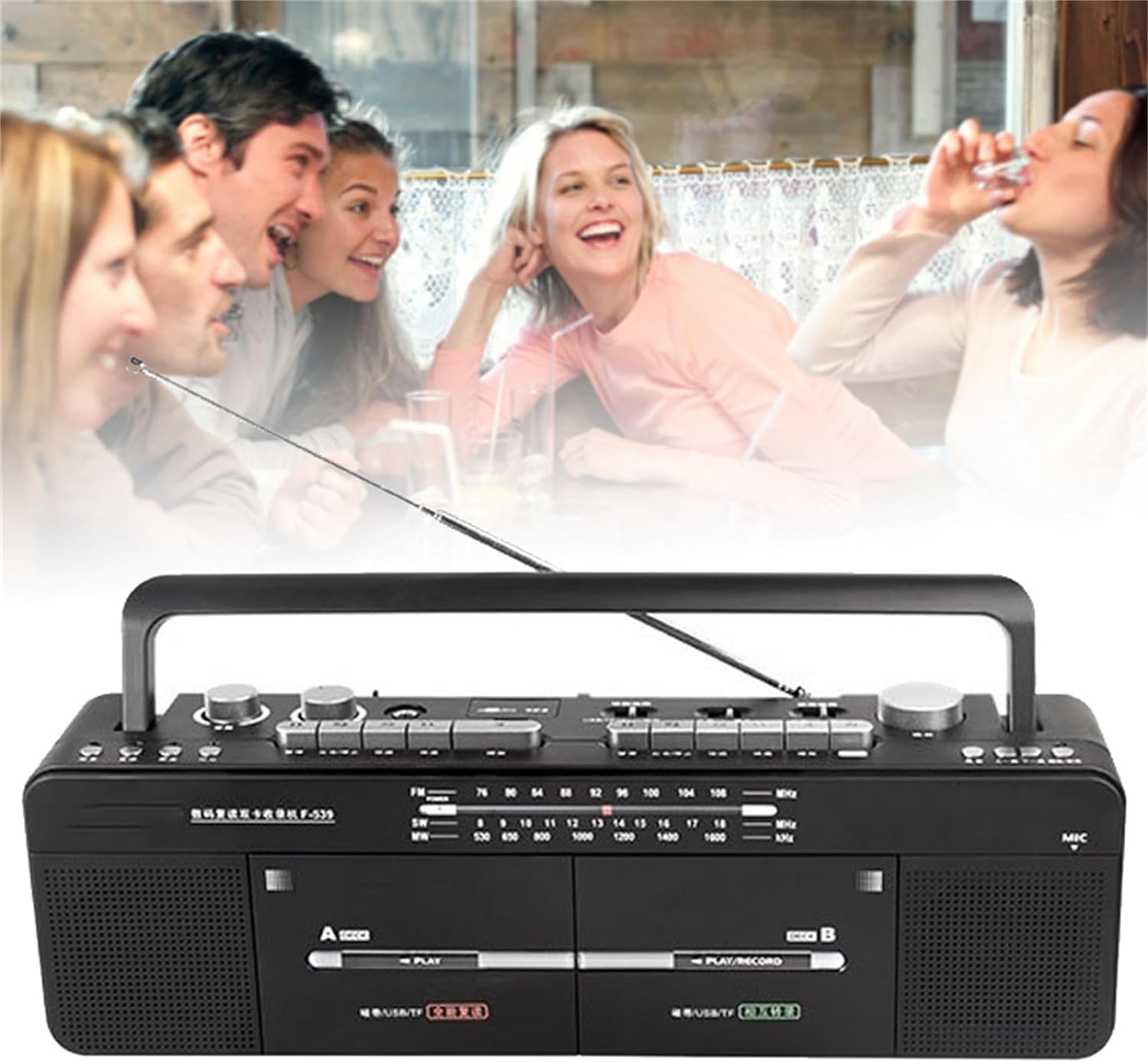 Cassette Player Recorder Boombox, Double Tape Player with AM/FM Radio, MP3/U Disk/TF Card Playback - FM/SW/WM Radio