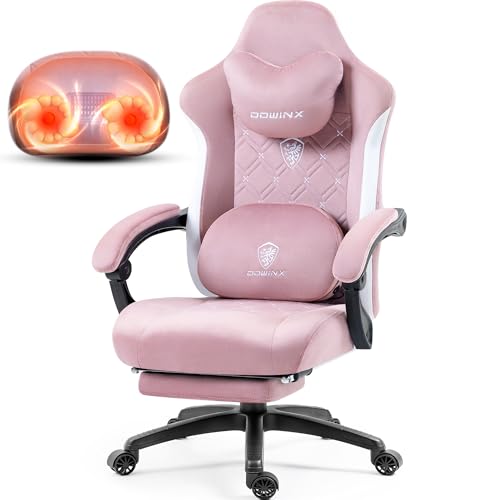 Dowinx Fabric Gaming Chair with Heated Massage Lumbar Support, Computer Game Chairs for Adults