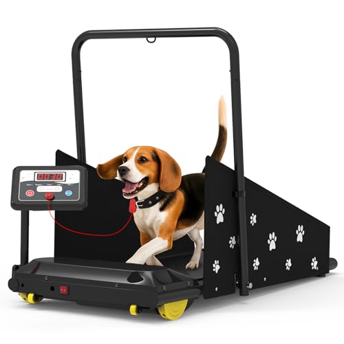 Petbobi Dog Treadmill for Medium Dogs - 265lbs Heavy-Duty Compact Pet Runner with 360° Rotatable Display Screen, Remote Control & Wheels