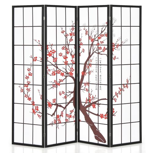 Giantex Room Divider, 4 Panel 6FT Room Dividers, Folding Privacy Screen, Oriental Shoji Screen for Room Separation
