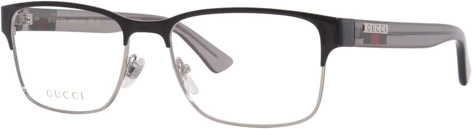 Gucci GG0750O 004 Black Silver Transparent Grey Rectangle Men's Eyeglasses
