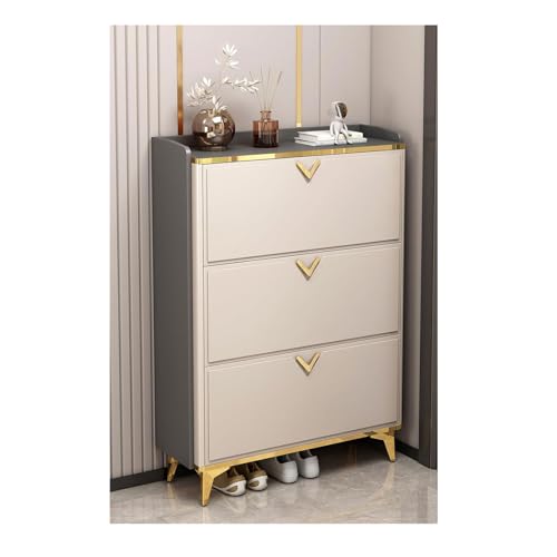 Narrow Shoe Cabinet for Entryway White Flip Down Shoe Storage Cabinet w/3 Drawers Slim Free Standing Shoe Rack Organizer for Hallway Bedroom