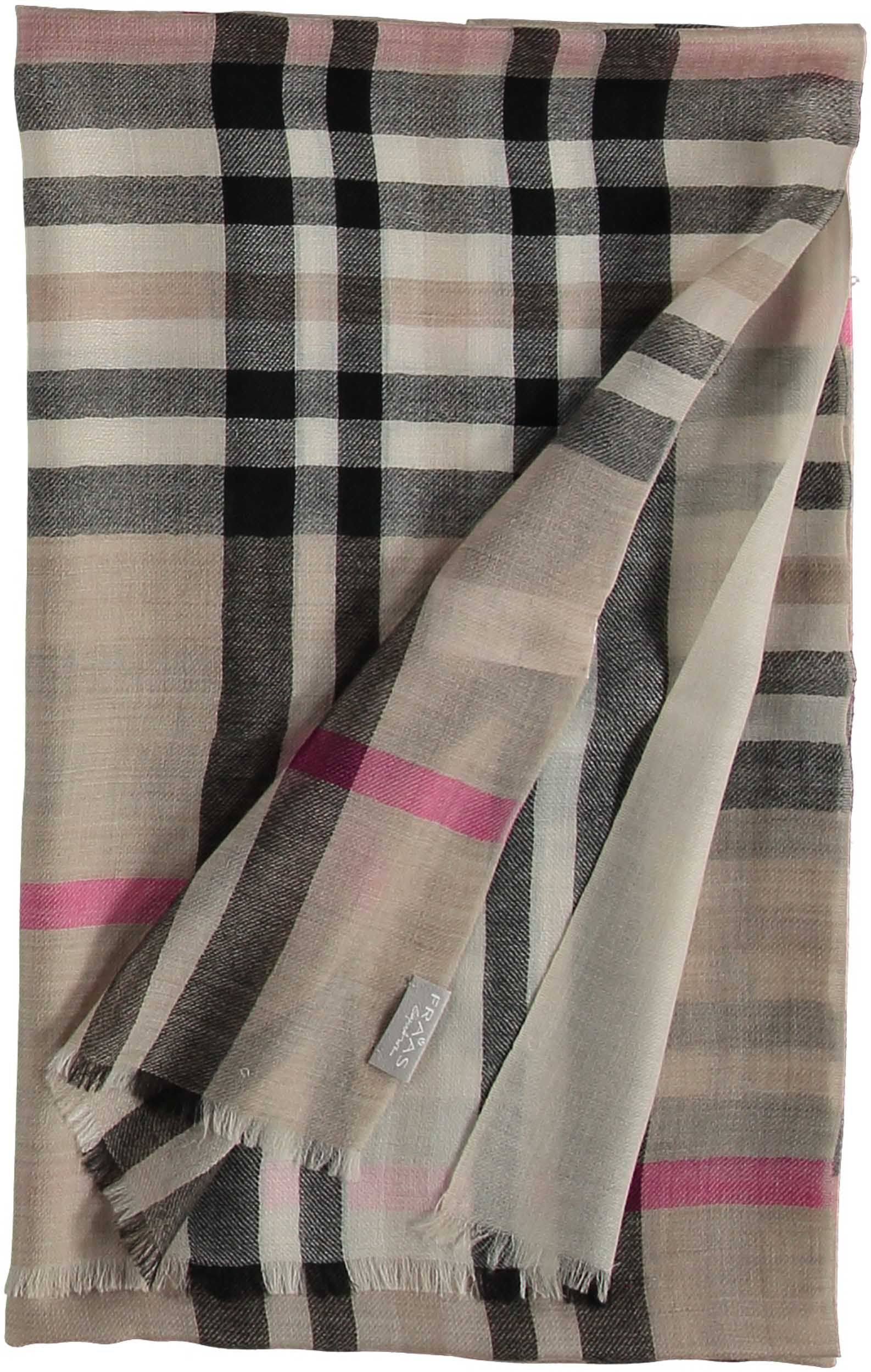 Fraas Plaid Signature Lightweight Cashmere Essential Wrap Scarf Camel