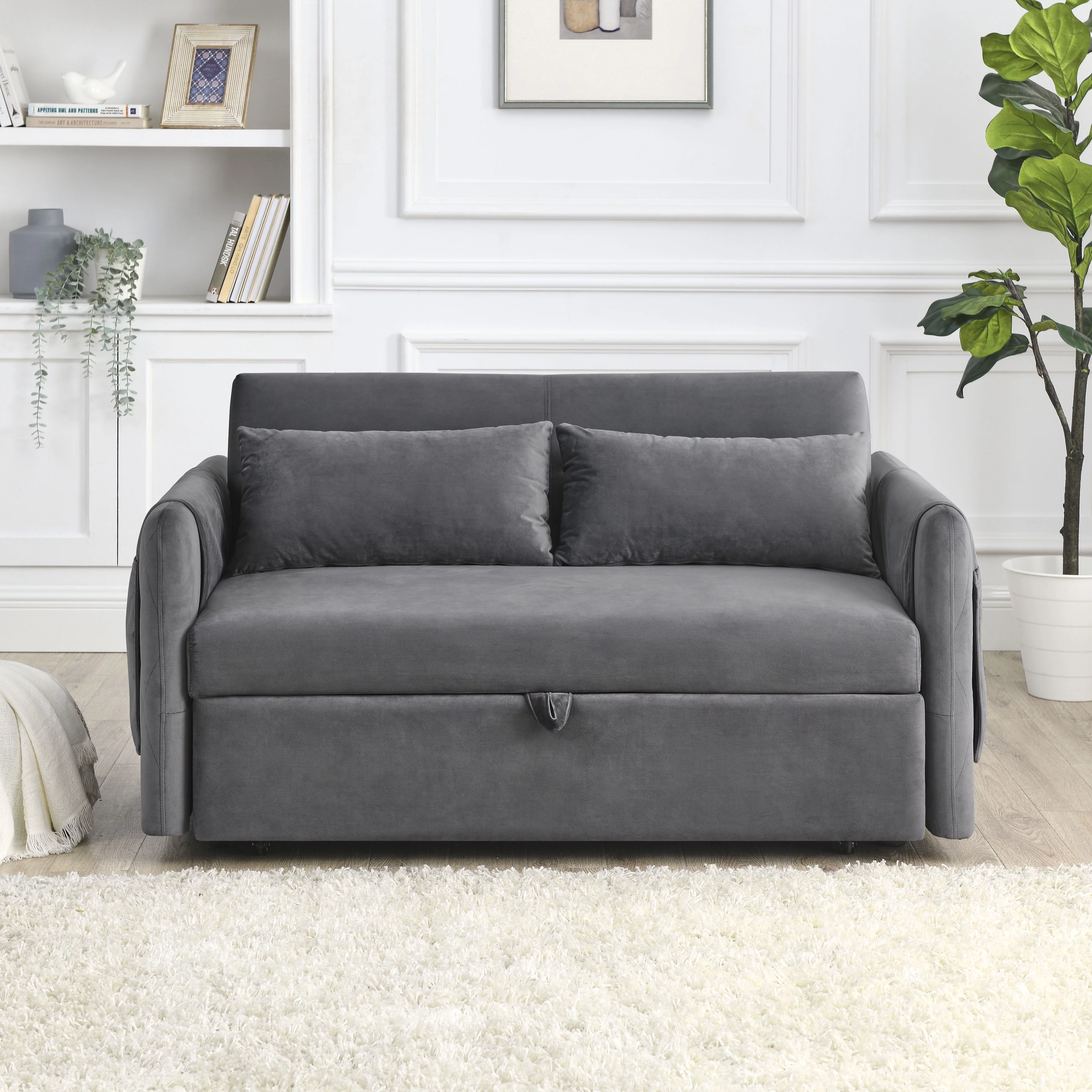 KINFFICT Futon Sofa Bed, Modern 2-Seat Loveseat Sleeper, Pull Out Sofa Bed for Living Room, Gray - Radiant Selections