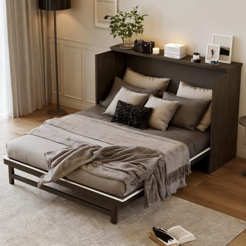 Queen Murphy Bed with Desk and Removable Shelves on Each Side, Murphy Bed Chest Murphy Bed Frame w/USB Port for Home Office, Studio or Guest Room