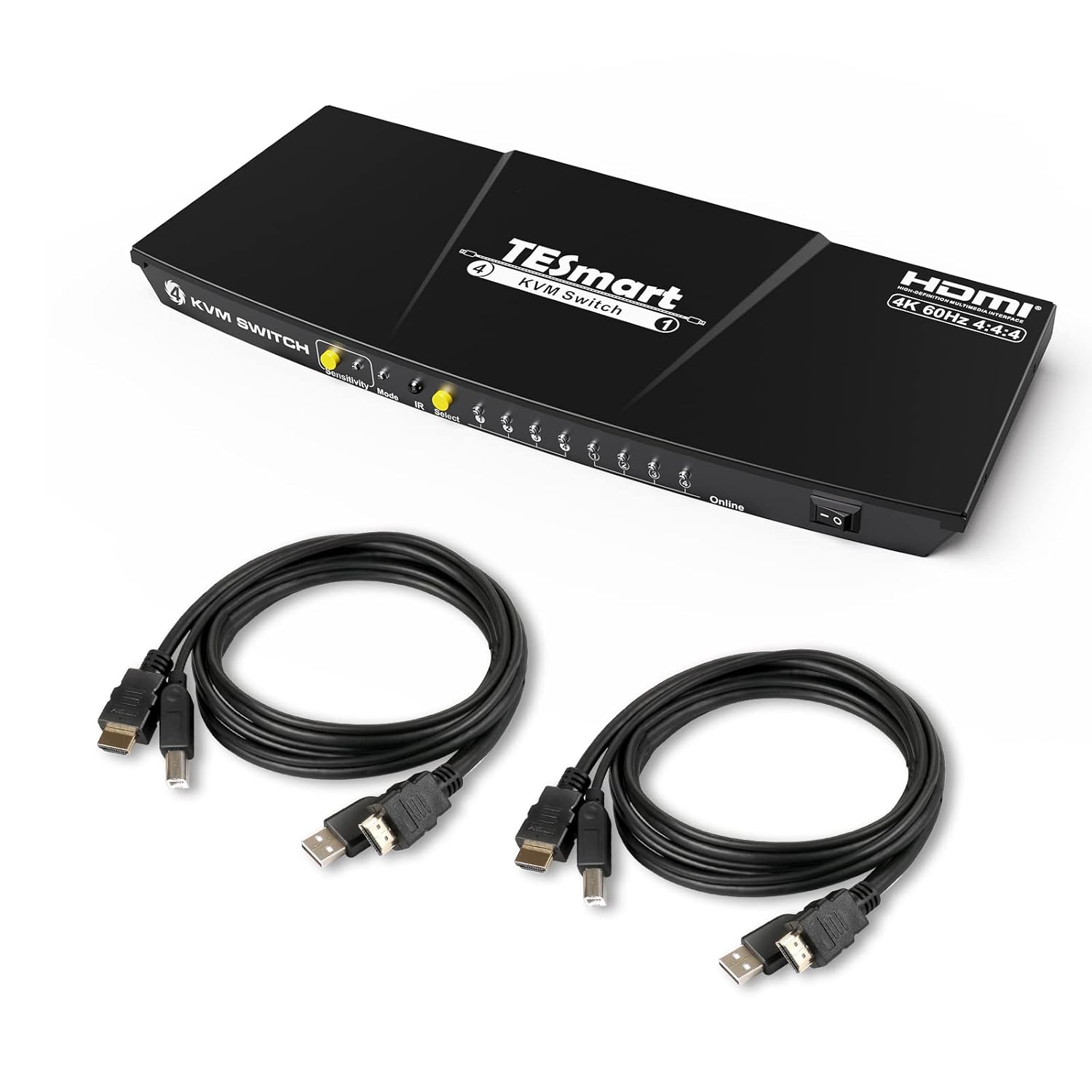 TESmart Newest HDMI KVM Switch 4 Port 4K@60Hz Ultra HD 4x1 with 2 Pcs 5ft KVM Cables Supports Keyboard & Mouse Pass Through USB 2.0 Device (Black)