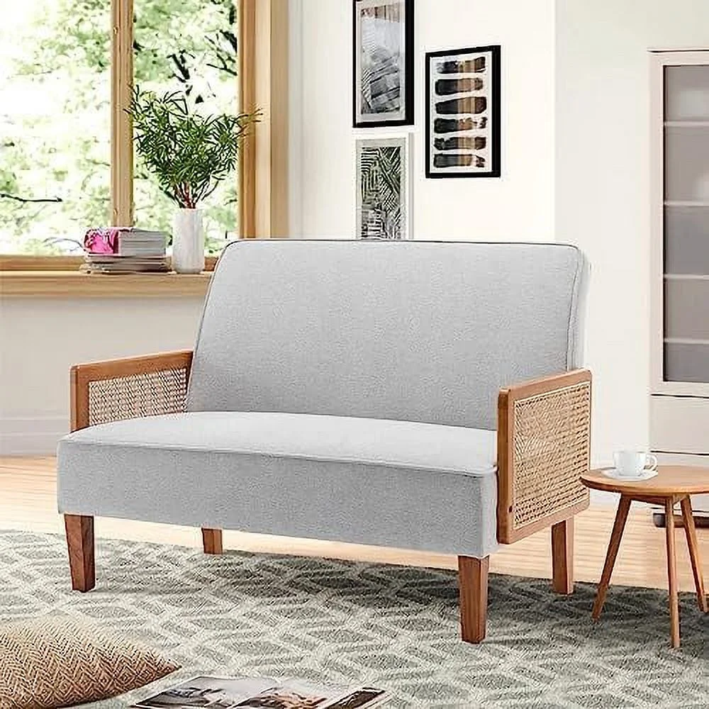 HJZBNONE Small Loveseat Sofa  Upholstered Small Sofa Couch Mini Love seat Sofas for Bedroom Living Room (Light Gray)