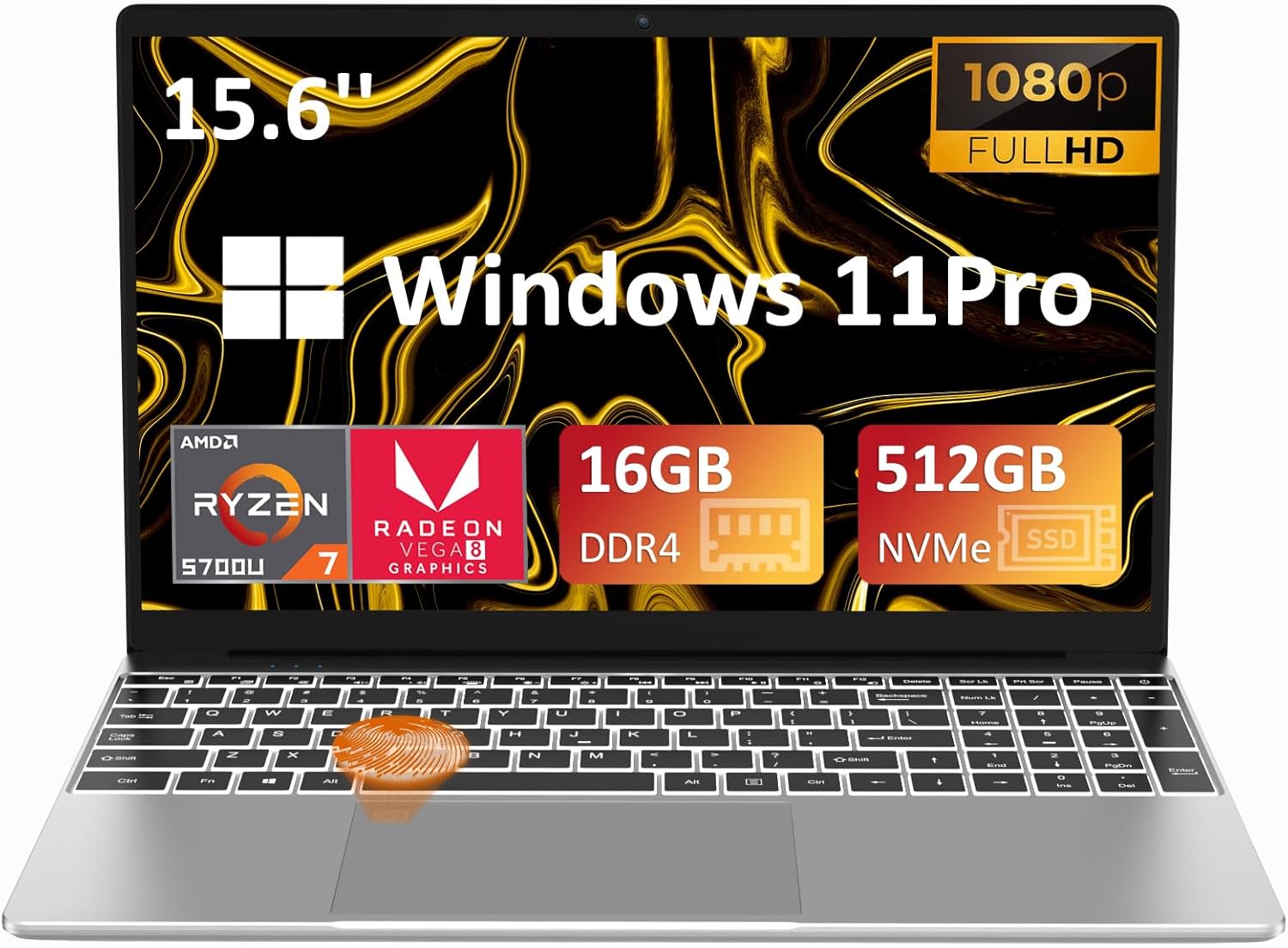 AMD Ryzen 7 5700U Laptop, Radeon RX Vega 8 Graphics, 16GB DDR4 RAM, 512GB M.2 PCIe NVMe SSD, 15.6" FHD IPS LCD, Backlit Keyboard, Fingerprint Reader