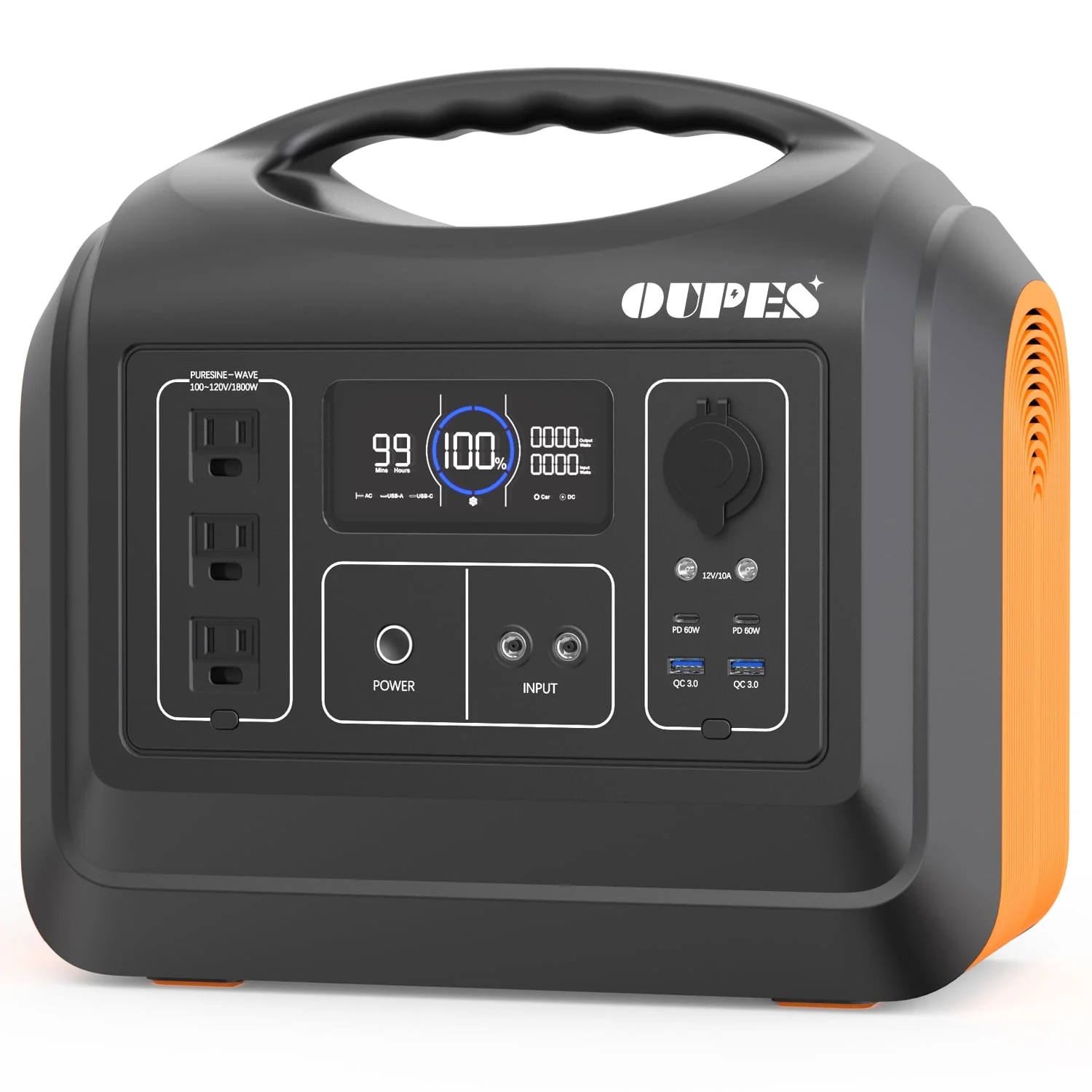OUPES 1800W Portable Power Station, Solar Generator 1488Wh (465000 mAh) LiFePO4 Battery Backup with 3 AC Outlets (4000W Peak)