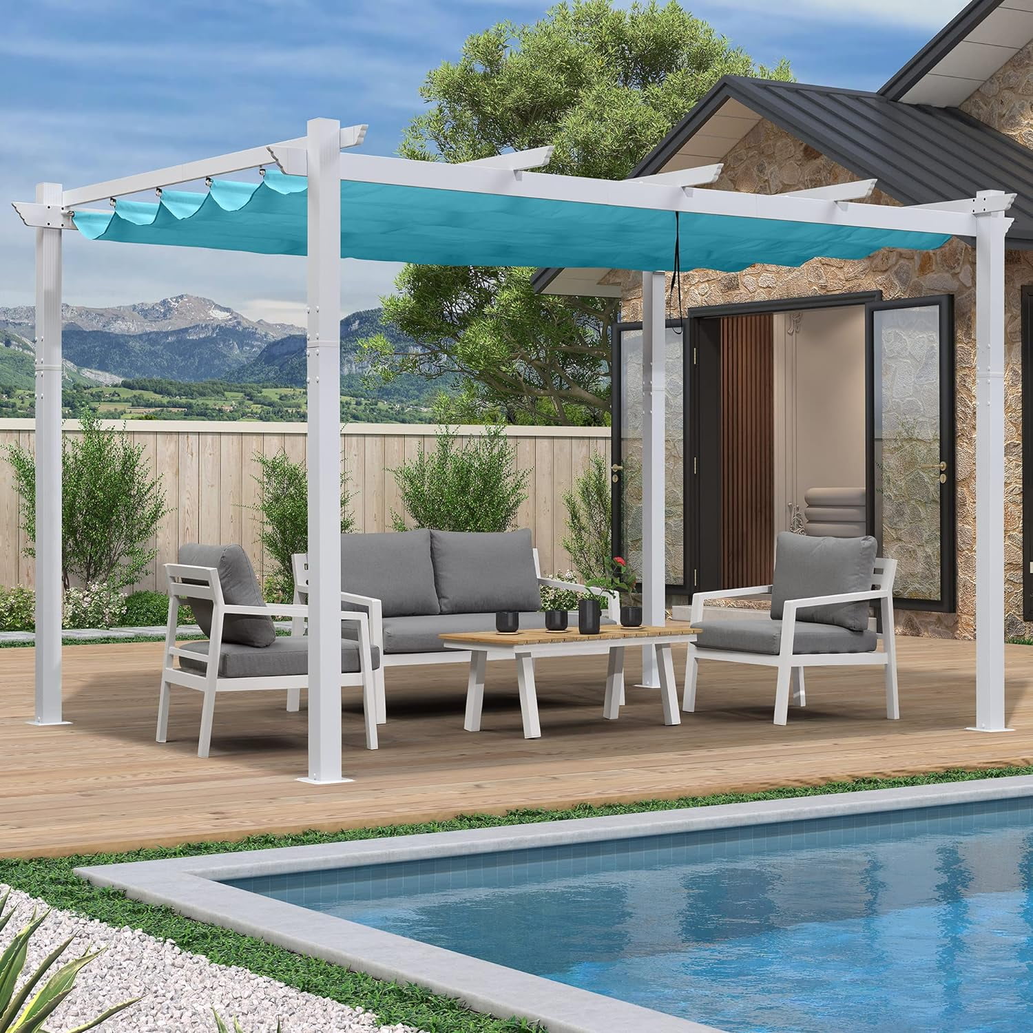 PURPLE LEAF 10' x 13' Outdoor Retractable Pergola Heavy-Duty Aluminum White Pergola with Sun Shade Canopy Patio Modern Shelter for Garden Porch Yard