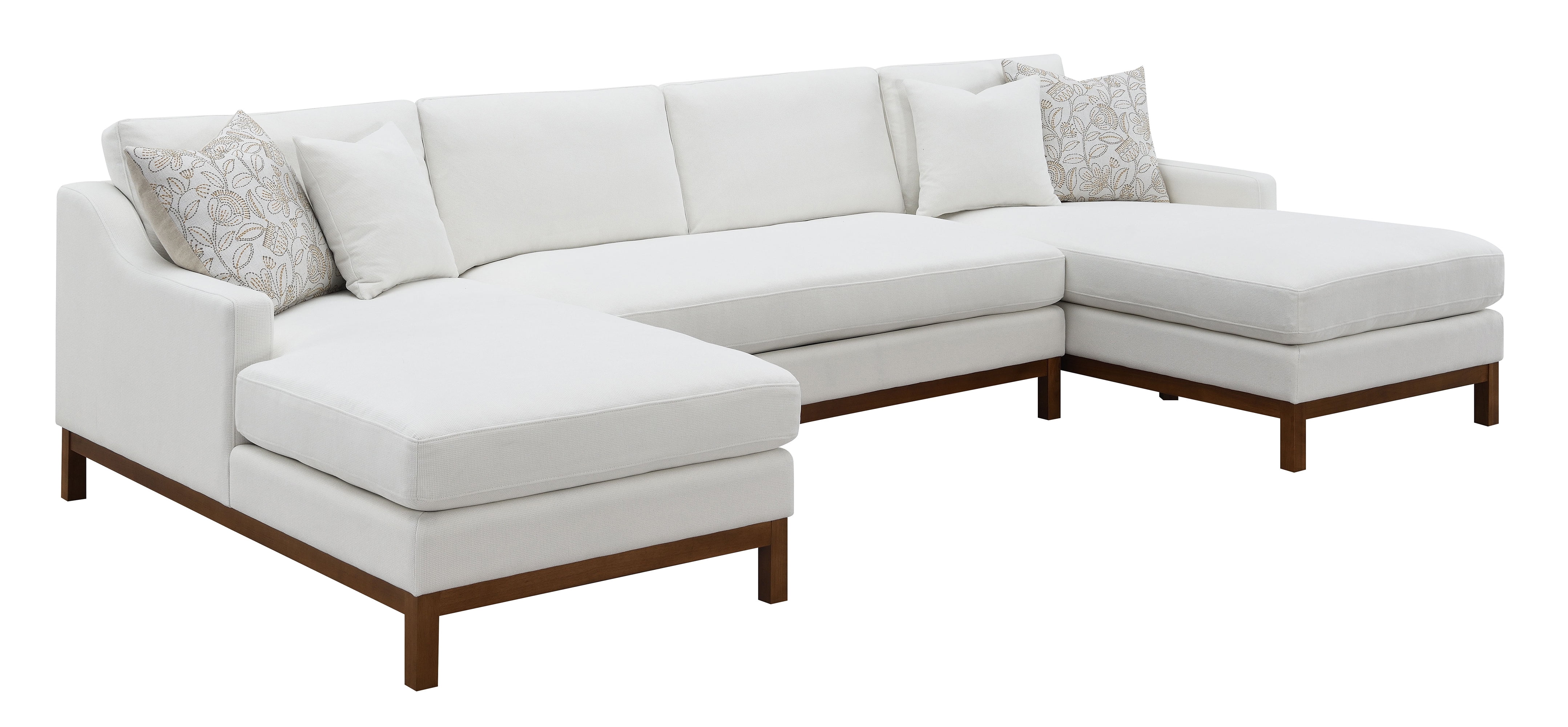 ACME Valiant Chenille Upholstery Sectional Sofa with 4 Pillows in Ivory