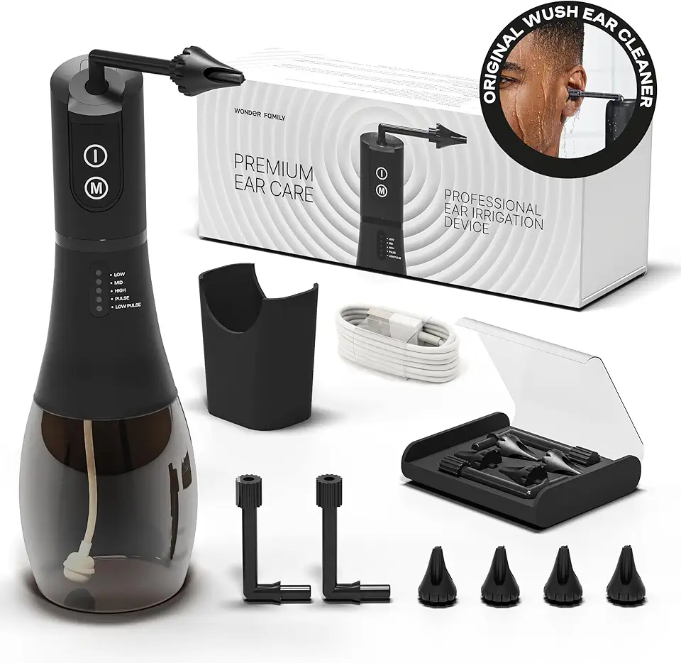 Electric Ear Wax Removal Kit - 5 Modes in 1 Ear Irrigation Flushing System - Water Ear Cleaner for Adults & Kids - Ear Cleaning Kit with Timer, Basin